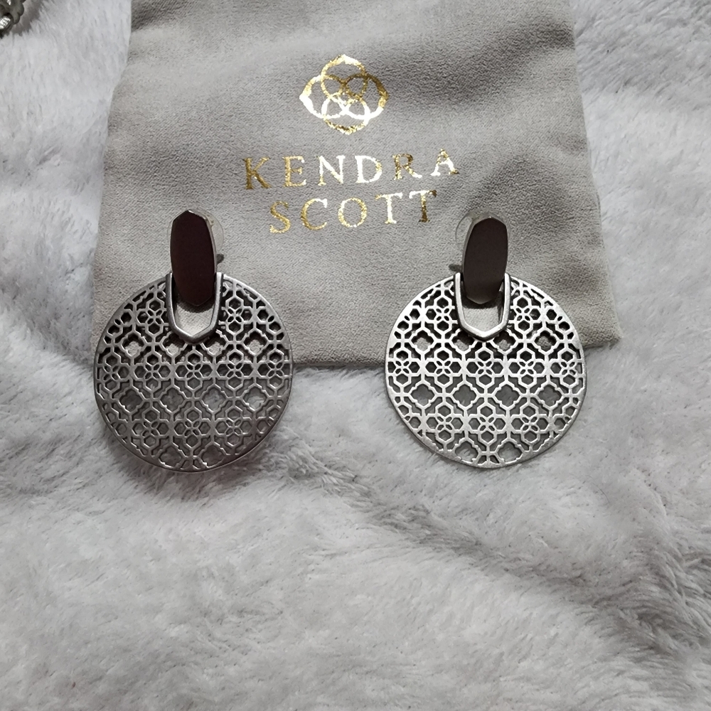 Kendra Scott Didi statement earrings featuring a silver filigree design
